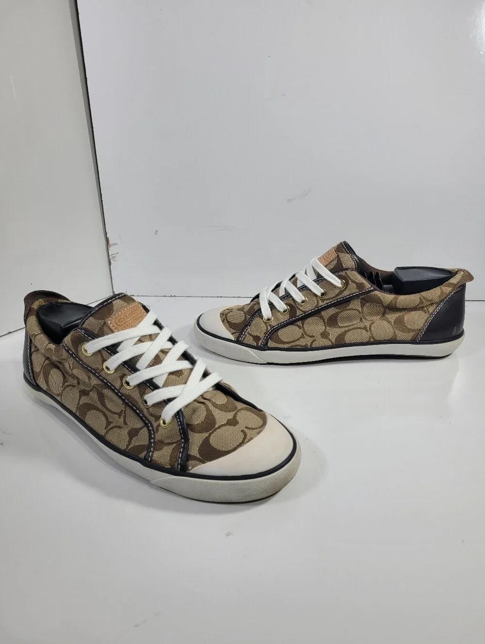 COACH Barrett Brown Signature Monogram Canvas Sneakers Shoes Women's Size 10 B